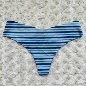 aerie shades of blue striped thong tanga cotton underwear panties undies S NEW